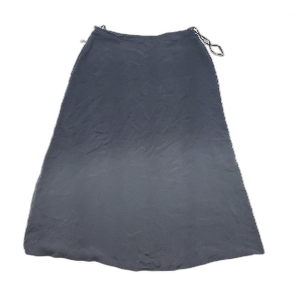 A-Line Maxi Silk Skirt Womens Size 16 Waist Black Flowy Button Minimalist Flared